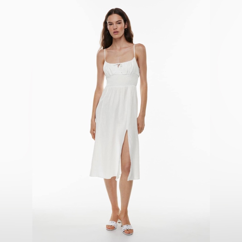 Aritzia Wilfred Genoa 100% Organic Linen Smocked Midi Dress White Size XL
